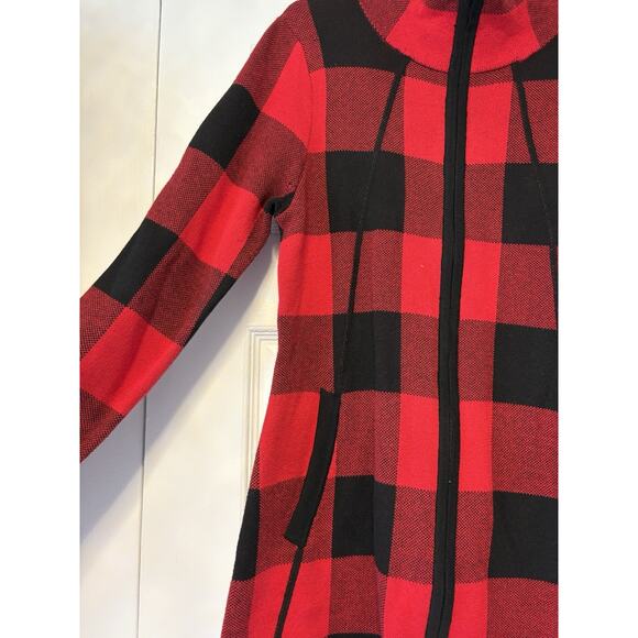 Adrienne Vittadini Cardigan Sweater Jacket S Buffalo Plaid Red Black Full Zip - Picture 3 of 7